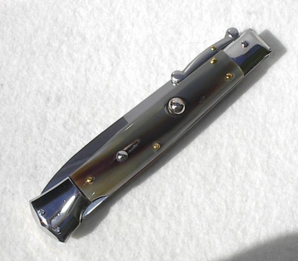 NEW OLD STOCK 1980's ITALIAN STILETTO 9" GENUINE BRAZILIAN HORN SWING GUARD LOCK BACK 