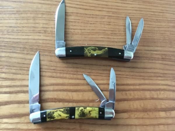 2 Congress Whittlers N.C.Co. Novelty Cutlery Co Canton, Ohio Vintage Pin Up Art