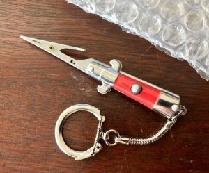 Miniature Switchblade Keychain Roach Clip, Cactus Bolsters, Red Wrap Handle, Possible Hong Kong  