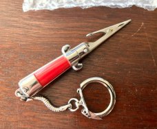 Miniature Switchblade Keychain Roach Clip, Cactus Bolsters, Red Wrap Handle, Possible Hong Kong Miniature Switchblade Keychain Roach Clip, Cactus Bolsters, Red Wrap Handle, Possible Hong Kong