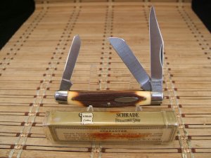 SCHRADE U.S.A. 832 STOCKMAN TRIPLE BLADE HIGH CARBON STEEL POCKET KNIFE IN ORIGINAL TUBE WITH PAPERS