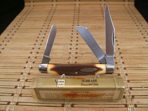 SCHRADE U.S.A. 832 STOCKMAN TRIPLE BLADE HIGH CARBON STEEL POCKET KNIFE IN ORIGINAL TUBE WITH PAPERS SCHRADE U.S.A. 832 STOCKMAN TRIPLE BLADE HIGH CARBON STEEL POCKET KNIFE IN ORIGINAL TUBE WITH PAPERS