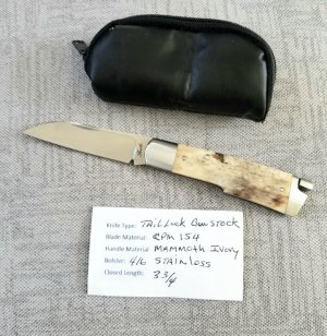 Bobby Toole Custom Mammoth ivory Taillock Knife,CPM-154 ,3 3/4..bolsters & caps..glass like scales