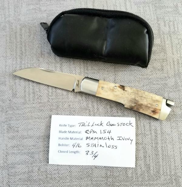 Bobby Toole Custom Mammoth ivory Taillock Knife,CPM-154 ,3 3/4..bolsters & caps..glass like scales Bobby Toole Custom Mammoth ivory Taillock Knife,CPM-154 ,3 3/4..bolsters & caps..glass like scales
