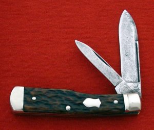 REMINGTON MADE IN USA R683 Genuine Brown Bone Long Pull GUNSTOCK JACK Etch Knife 1935/1940 Vintage