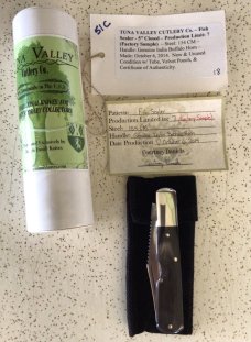 TUNA VALLEY CUTLERY CO 2014 INDIAN BUFFALO HORN FISH SCALER/BARLOW STYLE KNIFE/NOS/1 of A KIND/“MINT TUNA VALLEY CUTLERY CO 2014 INDIAN BUFFALO HORN FISH SCALER/BARLOW STYLE KNIFE/NOS/1 of A KIND/“MINT