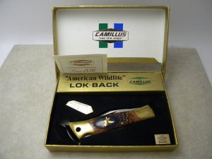 Camillus NY USA # 11 Delrin 14kt Gold Plated American Wildlife Lockback Knife NIB
