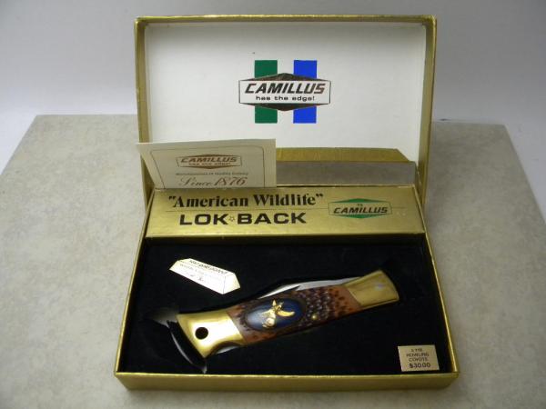 Camillus NY USA # 11 Delrin 14kt Gold Plated American Wildlife Lockback Knife NIB