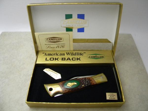 Camillus NY USA # 11 Delrin 14kt Gold Plated American Wildlife Lockback Knife NIB