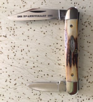 VINTAGE STAG CASE XX 5208 1980 75th ANNIVERSARY HALF WHITTLER POCKET KNIFE/ BEAUTIFUL PIECE 