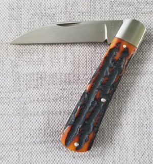 Jeffrey  Mitchell custom Amber Stag Swayback knife, CPM-154, 3.75 inches  jeweled liners 