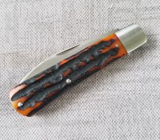 Jeffrey Mitchell custom Amber Stag Swayback knife, CPM-154, 3.75 inches jeweled liners Jeffrey Mitchell custom Amber Stag Swayback knife, CPM-154, 3.75 inches jeweled liners