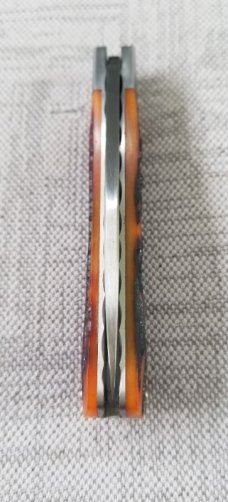 Jeffrey Mitchell custom Amber Stag Swayback knife, CPM-154, 3.75 inches jeweled liners Jeffrey Mitchell custom Amber Stag Swayback knife, CPM-154, 3.75 inches jeweled liners
