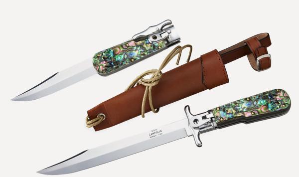 NEW A.G.A. CAMPOLIN GORGEOUS ABALONE SCALES LEVER LOCK  ( PIG STICKER )  MANIAGO ITALY 