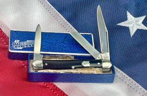 Zwilling J A Henckels 3 Blade Small Stockman Knife w/ File work & Slick Black Handles -NOS +Orig Box