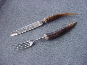 Vintage EXTREMELY RARE RARE (6)Stag Handle Exquisite Dessert/Pastry/Pie Forks & Knives Sets