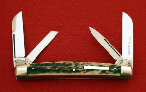 VOSS CUT CO Germany KISSING CRANE Prime Stag CONGRESS 4-Blade HAND FORGED Knife 1960/1970 Vintage