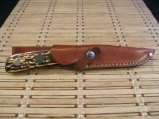 SCHRADE USA 162 DU WOLVERINE HIGH CARBON STEEL VINTAGE FIXED BLADE HUNTING KNIFE WITH STAGLON SCALES SCHRADE USA 162 DU WOLVERINE HIGH CARBON STEEL VINTAGE FIXED BLADE HUNTING KNIFE WITH STAGLON SCALES