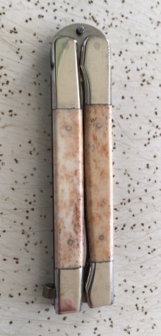 VINTAGE SMOOTH BONE/STAG PARKER CUT CO JAPAN “GYPSY” BUTTERFLY KNIFE / NOS/ BEAUTIFUL PIECE VINTAGE SMOOTH BONE/STAG PARKER CUT CO JAPAN “GYPSY” BUTTERFLY KNIFE / NOS/ BEAUTIFUL PIECE