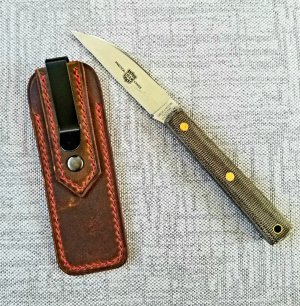 Great Eastern H20018 Hunter, OD GREEN & Brass, w/ custom pocket clip sheath,, oal 6.75. .3" blade