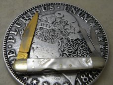 Fight&#39;n Rooster Solingen Germany Pearl Tar Heel Cutlery Club 1981 Lockback Whittler Knife