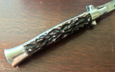 Vintage Spanish Stiletto Switchblade, 11 Inch, Marked "J.B. INOX", Working Safety, Used Vintage Spanish Stiletto Switchblade, 11 Inch, Marked "J.B. INOX", Working Safety, Used