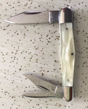 ANTIQUE/VINTAGE CASE TESTED XX  YELLOW MOTHER OF PEARL WHITTLER POCKET KNIFE 