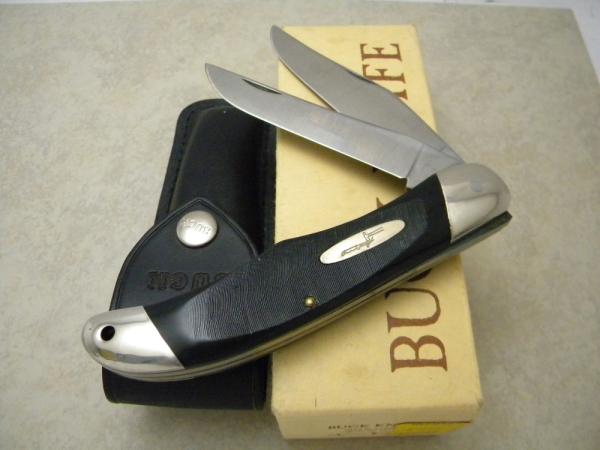 Buck 317 USA Black Saw Cut Delrin Folding Hunter Knife & Pouch c.Pre-1986 in Box