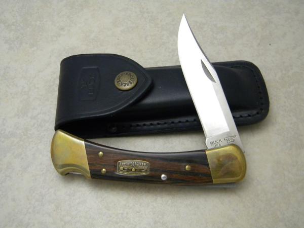Buck USA Model 110 Wood Folding Hunter 50th Anniversary Lockback Knife & Pouch - 2002
