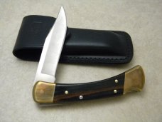 Buck USA Model 110 Wood Folding Hunter 50th Anniversary Lockback Knife & Pouch - 2002