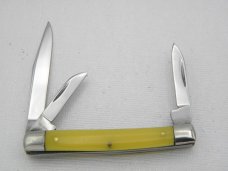 Queen Cutlery #34 Amber Handled Stockman: 2 5/8” closed, 1960s, Queen Cutlery #34 Amber Handled Stockman: 2 5/8” closed, 1960s,