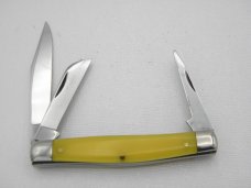 Queen Cutlery #38 Amber Handled Stockman with punch: 3 2/4” closed, 1950s, etched blade Queen Cutlery #38 Amber Handled Stockman with punch: 3 2/4” closed, 1950s, etched blade