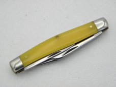 Queen Cutlery #38 Amber Handled Stockman with punch: 3 2/4” closed, 1950s, etched blade Queen Cutlery #38 Amber Handled Stockman with punch: 3 2/4” closed, 1950s, etched blade