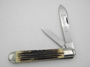 Queen Cutlery Co. #29 English Jack in Winterbottom Bone: 4 1/2” closed; 1961 - 1971, etched blade,
