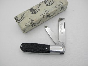 Queen Cutlery #25 Barlow black imitation jigged acrylic:  3 1/2” closed, 1993,