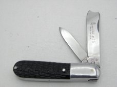 Queen Cutlery #25 Barlow black imitation jigged acrylic: 3 1/2” closed, 1993, Queen Cutlery #25 Barlow black imitation jigged acrylic: 3 1/2” closed, 1993,
