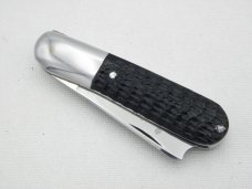 Queen Cutlery #25 Barlow black imitation jigged acrylic: 3 1/2” closed, 1993, Queen Cutlery #25 Barlow black imitation jigged acrylic: 3 1/2” closed, 1993,