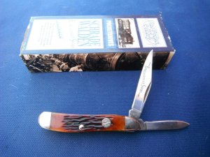 NOS/NIB SCHRADE WALDEN  KNIFE AMBER BONE PEANUT  EVERLASTING SHARP, UNUSED w/BOX USA