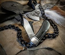 K&#39;ROO CUSTOM BLADES -  Lany&#39;s Clip  - Dusty Green Canvas Micarta  Handles - NEW