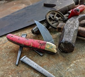 Excelsior Knife Company -NEW SEA SERPENT - Red Box Elder Burl Handles -JSR Frontier Knives Exclusive