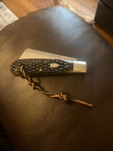 Northwoods Gladstone Michigan USA Green Jigged Bone Handles With Lanyard & File & Wire Type Blade