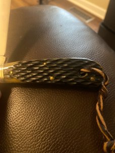 Northwoods Gladstone Michigan USA Green Jigged Bone Handles With Lanyard & File & Wire Type Blade