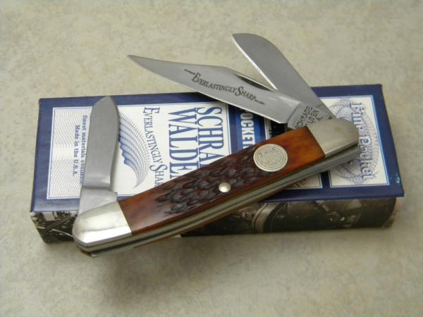 Schrade Walden USA (Taylor Cutlery) Amber Bone SWAJB47 Everlastingly Sharp Stockman Knife - NIB