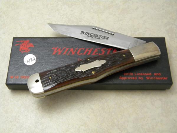 Winchester Trademark USA 1990 Bone 1920 Coke Bottle Folding Hunter Knife in Box Winchester Trademark USA 1990 Bone 1920 Coke Bottle Folding Hunter Knife in Box