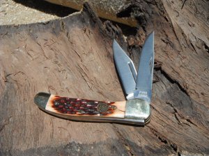 NOS/NIB Pine Knot Brand Copperhead Pocket Knife Brown Jigged Bone.  New in Box