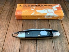 A.G. Russell Premium Scout Knife Black Linen Micarta Handles with 154-CM Blades Made in USA
