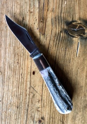 A Wright & Son Traditional Barlow Knife with Stag Scales, Filed Back Spring and Clip Blade