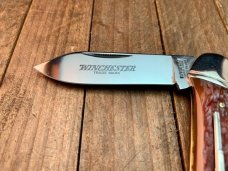 Winchester Rifle Series Canoe Burnt Orange Jigged Bone Queen Made 1998 Winchester Rifle Series Canoe Burnt Orange Jigged Bone Queen Made 1998