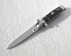 FRANK BELTRAME 8" COLTELLERIE ITALY BLACK ACRYLIC FLAT GRIND STILETTO - MINT CONDITION