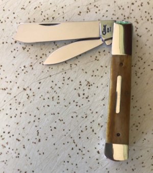 VINTAGE BONE CASE XX 1995 #62005 RAZ POCKET KNIFE / “PIECE GLOWS MAN”/ MINT 2 THE BONE  